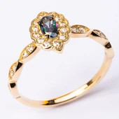 Altın Yüzük - 14 Ayar Altın Oval Mistik Topaz Taşlı Kadın Yüzük - Hediyelik Altın Yüzük thumbnail 8