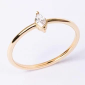 Tektaş Altın Yüzük - 14 Ayar Altın Markiz Zirkon Taşlı Minimal Tek Taş Altın Yüzük - Hediyelik - 1