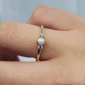 İnci Altın Yüzük - 14 Ayar Altın İnci Minimal Yüzük - Hediyelik, Minimal, Anneler Günü Hediyesi thumbnail 3