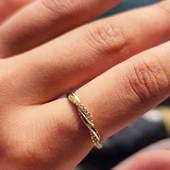 Burma Altın Taşlı Alyans - 14 Ayar Burgu Zirkon Taşlı Altın Yüzük - Sevgiliye, Anneler Gününe Hediye - 8