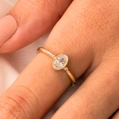 Tektaş Altın Yüzük - 14 Ayar Altın 0.35 Karat Tek Taş Yüzük - Hediyelik, Anneler Gününe Özel Yüzük - 9