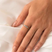 Tria Altın Yüzük - 14 Ayar Altın Turkuaz Tria Taşlı Yüzük - Hediyelik, Doğum Günü Hediyesi Yüzük thumbnail 6