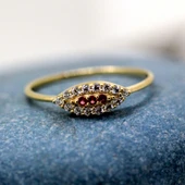 Minimal Altın Yüzük - 14 Ayar Altın Mekik Göz Yakut Taşlı Minimal Kadın Yüzük - Sevgiliye Yüzük - 11