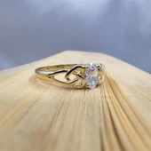 Evlilik Teklifi Altın Yüzük - 14 Ayar Altın Oval 0.60 Karat Zirkon Taşlı Mininal Tektaş Yüzük - 11