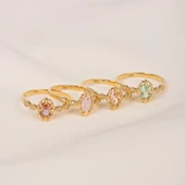 Altın Yüzük - Pembe Kuvars Taşlı Gelin Başı Tektaş 14 Ayar Altın Evlilik Teklifi Yüzüğü thumbnail 7