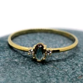 Altın Yüzük - 14 Ayar Altın Oval Tria 0.70 Ct Zultanit Taşlı Minimal Evlilik Teklifi Yüzüğü thumbnail 10