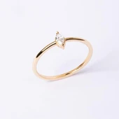 Tektaş Altın Yüzük - 14 Ayar Altın Markiz Zirkon Taşlı Minimal Tek Taş Altın Yüzük - Hediyelik - 3