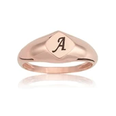 Şövalye Altın Yüzük - 14 Ayar Altın Dörtgen Şövalye Kişiselleştirilir Harf İsim Yazılabilir Yüzük thumbnail 3