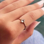 Tektaş Altın Yüzük - 14 Ayar Altın 0.60 Karat Su Yeşili Taşlı Tek Taş Evlilik Teklifi Yüzüğü - 3