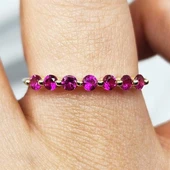 Yarım Tur Altın Yüzük - 14 Ayar Altın Yedi Taş Yakut Taşlı Minimal Yarım Tur Yüzük - Minimal Yüzük - 3