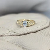 Evlilik Teklifi Altın Yüzük - 14 Ayar Altın Oval 0.60 Karat Zirkon Taşlı Mininal Tektaş Yüzük - 5