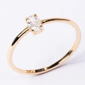 Tektaş Altın Yüzük - 14 Ayar Altın Oval Taşlı Minimal Tek Taş Altın Yüzük - Eşe, Sevgiliye Yüzük - 5