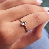 Tektaş Altın Yüzük - 14 Ayar Altın 0.60 Karat Su Yeşili Taşlı Tek Taş Evlilik Teklifi Yüzüğü - 1