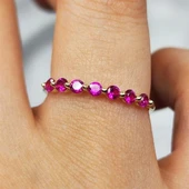 Yarım Tur Altın Yüzük - 14 Ayar Altın Yedi Taş Yakut Taşlı Minimal Yarım Tur Yüzük - Minimal Yüzük - 7