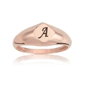 Şövalye Altın Yüzük - 14 Ayar Altın Dörtgen Şövalye Kişiselleştirilir Harf İsim Yazılabilir Yüzük thumbnail 1