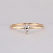 Tektaş Altın Yüzük - 14 Ayar Altın Markiz Zirkon Taşlı Minimal Tek Taş Altın Yüzük - Hediyelik - 8