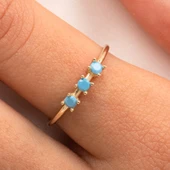 Tria Altın Yüzük - 14 Ayar Altın Turkuaz Tria Taşlı Yüzük - Hediyelik, Doğum Günü Hediyesi Yüzük thumbnail 3