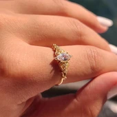 Altın Yüzük - 0.50 Karat Zirkon Taşlı Evlilik Teklifi 14 Ayar Altın Yüzük - 7