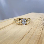 Evlilik Teklifi Altın Yüzük - 14 Ayar Altın Oval 0.60 Karat Zirkon Taşlı Mininal Tektaş Yüzük - 2