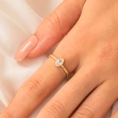 Tektaş Altın Yüzük - 14 Ayar Altın 0.35 Karat Tek Taş Yüzük - Hediyelik, Anneler Gününe Özel Yüzük - 3