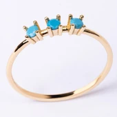 Tria Altın Yüzük - 14 Ayar Altın Turkuaz Tria Taşlı Yüzük - Hediyelik, Doğum Günü Hediyesi Yüzük thumbnail 10