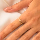 Taşsız Kalp Altın Yüzük - 14 Ayar Altın Minimal Kalp Yüzük - Harf Yazılabilir 14 Ayar Altın Yüzük - 23