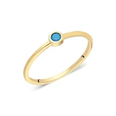 Tektaş Altın Yüzük - 14 Ayar Altın Turkuaz Taşlı Minimal Tek Taş Yüzük - Eşe, Sevgiliye Yüzük thumbnail 11