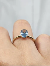 Tektaş Altın Yüzük - Oval Taşlı 14 Ayar Altın Yüzük - Topaz Taşlı Altın Yüzük - 6