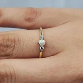 İnci Altın Yüzük - 14 Ayar Altın İnci Minimal Yüzük - Hediyelik, Minimal, Anneler Günü Hediyesi thumbnail 4