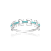 Yarım Tur Altın Yüzük - 14 Ayar Altın Kare Zincir Turkuaz Taşlı Minimal Yarım Tur Yüzük thumbnail 4