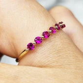 Yarım Tur Altın Yüzük - 14 Ayar Altın Yedi Taş Yakut Taşlı Minimal Yarım Tur Yüzük - Minimal Yüzük - 11