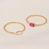 Minimal Altın Yüzük - 14 Ayar Altın Ruby Taşlı Eskitme Minimal Tektaş Evlilik Teklifi Yüzüğü thumbnail 8