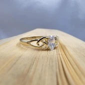 Evlilik Teklifi Altın Yüzük - 14 Ayar Altın Oval 0.60 Karat Zirkon Taşlı Mininal Tektaş Yüzük - 3