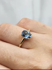 Tektaş Altın Yüzük - Oval Taşlı 14 Ayar Altın Yüzük - Topaz Taşlı Altın Yüzük - 7