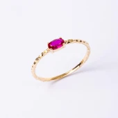 Minimal Altın Yüzük - 14 Ayar Altın Ruby Taşlı Eskitme Minimal Tektaş Evlilik Teklifi Yüzüğü thumbnail 12