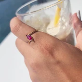 Altın Yüzük - 14 Ayar Altın 0.60 Karat Mekik Ruby Taşlı Evlilik Teklifi Yüzüğü - Minimal Yüzük thumbnail 4