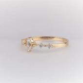 Minimal Altın Yüzük - 14 Ayar Altın Markiz Zirkon Taşlı Minimal Yüzük - Eşe, Sevgiliye Yüzük thumbnail 2