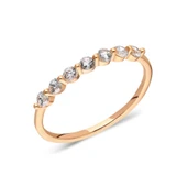 Yarım Tur Altın Yüzük - 14 Ayar Altın Yedi Taş Zirkon Taşlı Yarım Tur Minimal Kadın Roz Yüzük - 1