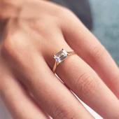 Baget Altın Tektaş Yüzük - 14 Ayar Altın 1.10 Karat Baget Zirkon Taşlı Evlilik Teklifi Yüzüğü - 4