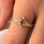 Altın Yüzük - 0.50 Karat Love Zultanit Taşlı Prenses 14 Ayar Altın Evlilik Teklifi Yüzüğü thumbnail 7