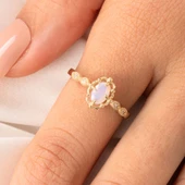 Altın Yüzük - Pembe Kuvars Taşlı Gelin Başı Tektaş 14 Ayar Altın Evlilik Teklifi Yüzüğü thumbnail 3