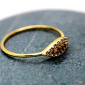 Minimal Altın Yüzük - 14 Ayar Altın Mekik Göz Yakut Taşlı Minimal Kadın Yüzük - Sevgiliye Yüzük - 12