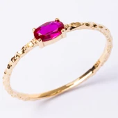 Minimal Altın Yüzük - 14 Ayar Altın Ruby Taşlı Eskitme Minimal Tektaş Evlilik Teklifi Yüzüğü thumbnail 2