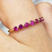 Yarım Tur Altın Yüzük - 14 Ayar Altın Yedi Taş Yakut Taşlı Minimal Yarım Tur Yüzük - Minimal Yüzük - 6