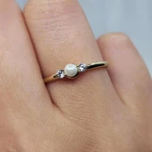 İnci Altın Yüzük - 14 Ayar Altın İnci Minimal Yüzük - Hediyelik, Minimal, Anneler Günü Hediyesi thumbnail 5