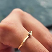 Tektaş Altın Yüzük - 14 Ayar Altın Çizgi Oval 0.20 Karat Zultanit Doğal Taşlı Minimal Tek Taş Yüzük - 2