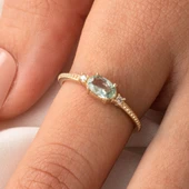 Tria Altın Yüzük - 14 Ayar Altın Oval Topaz Taşlı Yüzük - Hediyelik, Anneler Gününe Özel Yüzük thumbnail 1