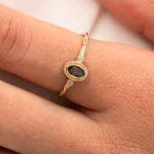 Altın Yüzük - 0.55 Ct Brown (Smoky) 0.10 Ct Pırlanta Swarovski Taşlı 14 Ayar Altın Evlilik Teklifi Yüzüğü - 8