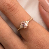 Evlilik Teklifi Altın Yüzük - 14 Ayar Altın Oval Kesim Pembe Safir Tektaş Evlilik Tekliği Yüzüğü - 2