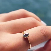 Tektaş Altın Yüzük - 14 Ayar Altın 0.90 Karat Oval Mistik Topaz Taşlı Yüzük - Tek Taş Altın Yüzük - 7